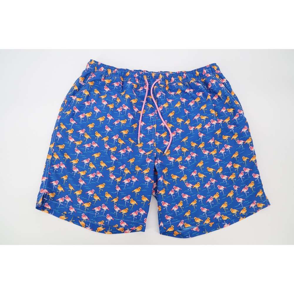 Peter Millar Mens XL‎ Swim Trunks Shorts Blue 8" Lined Flamingo Graphic Beach